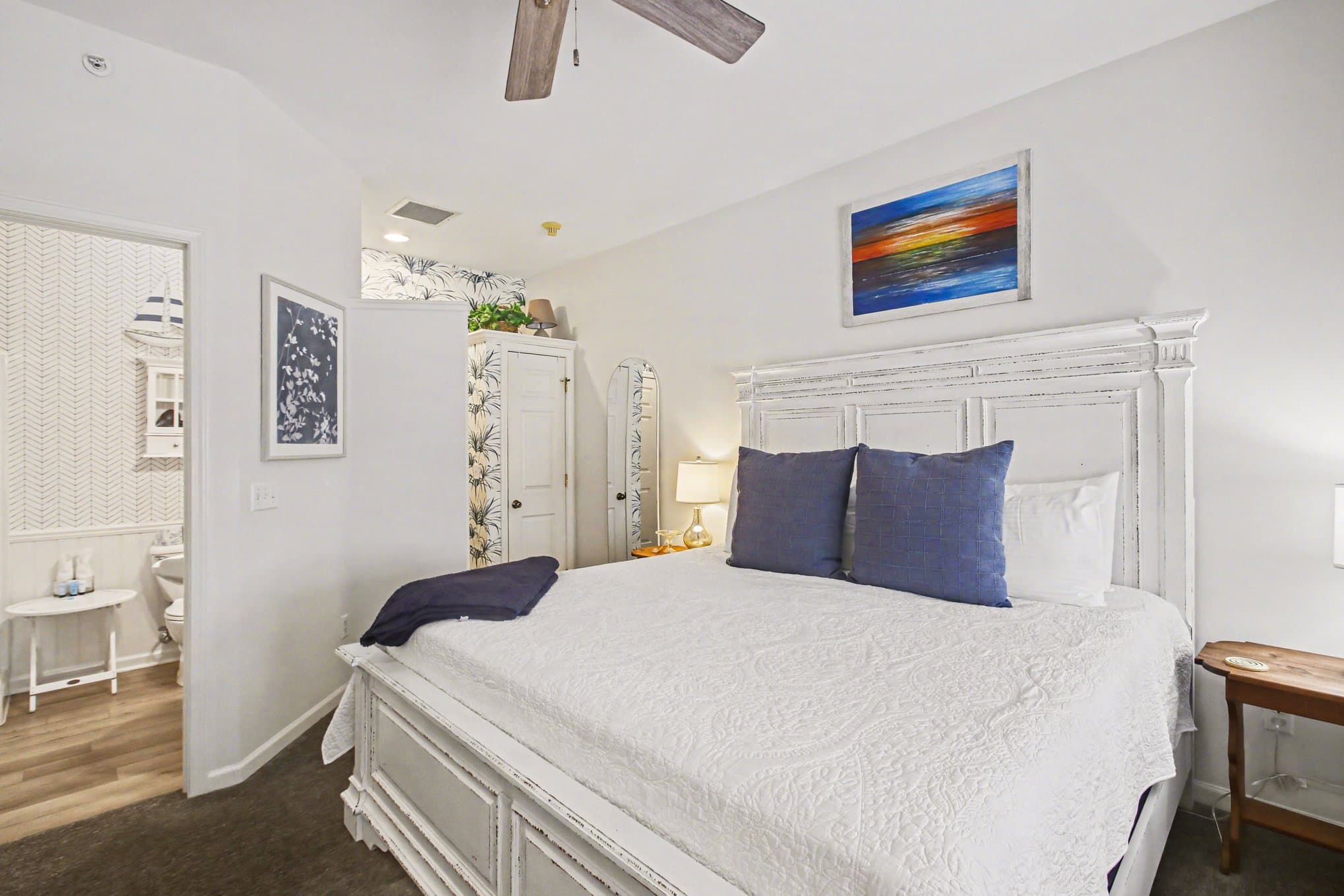 bathroom in blue & white