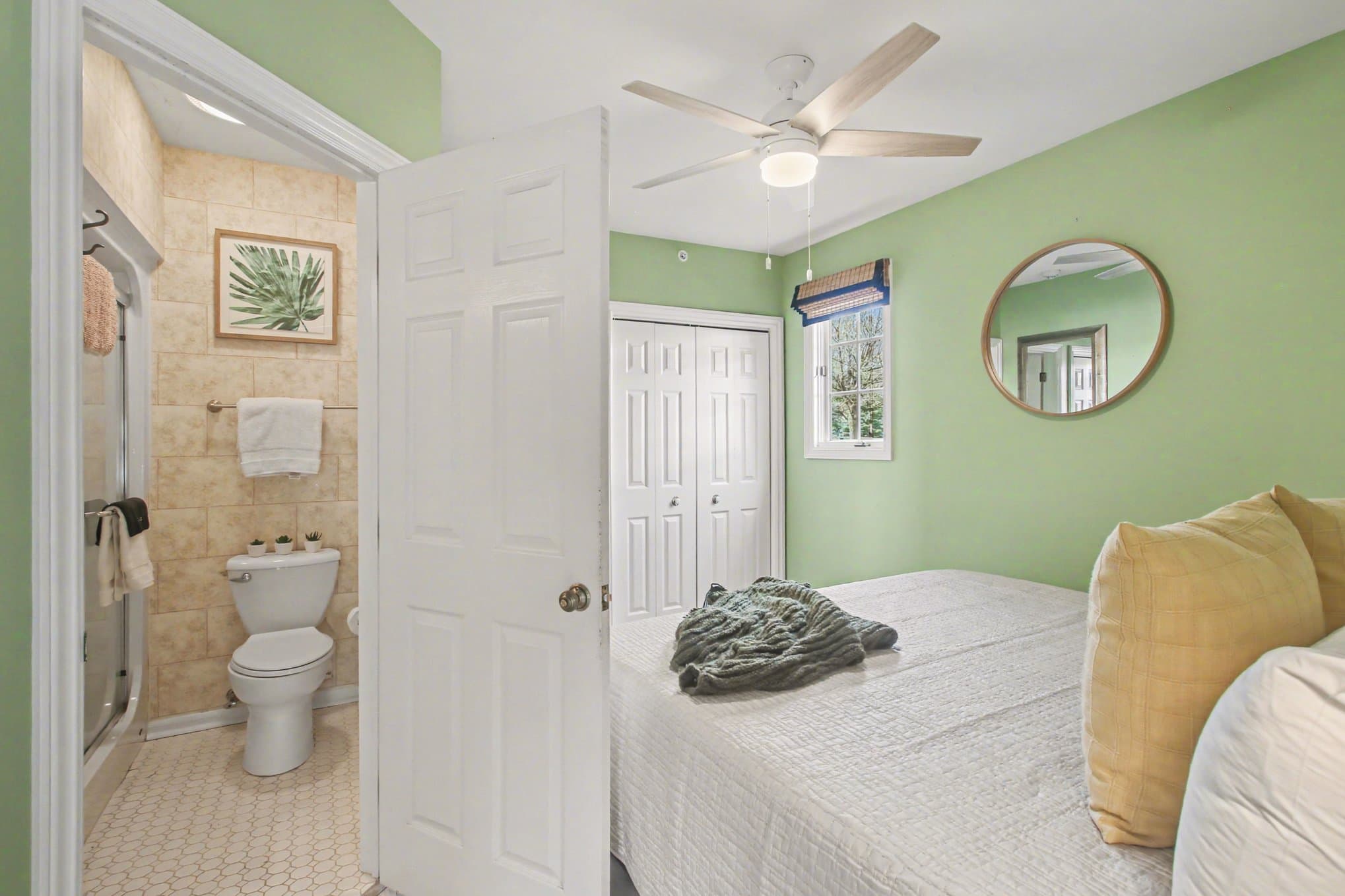 king bed and en suite bathroom