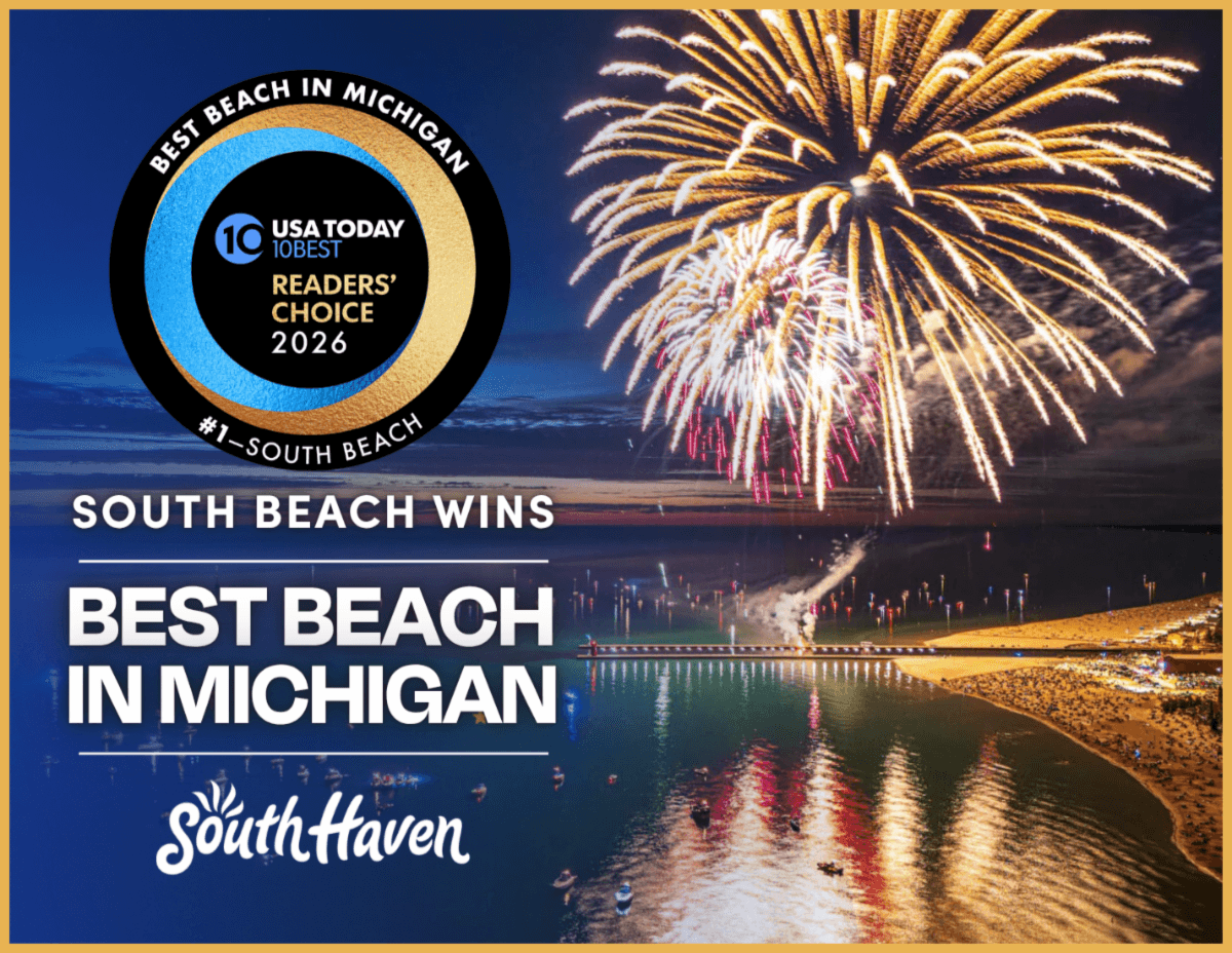 Fireworks illuminate the sky above South Beach, celebrating its title as "Best Beach in Michigan." Fireworks illuminate the sky above South Beach, celebrating its title as "Best Beach in Michigan."